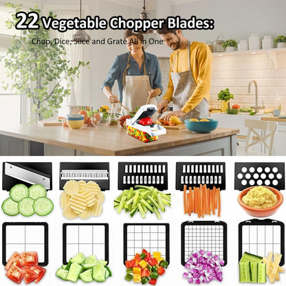 HopeNest 22-in-1 Vegetable Chopper & Slicer, Multi-Purpose Kitchen Tools & Gadgets for Salad, Fruit, Onion, Potato, and Tomato Prep, Mandoline Vegetable 11 Blades with Lemon Squeezer, Egg Separator