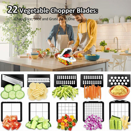 HopeNest 22-in-1 Vegetable Chopper & Slicer, Multi-Purpose Kitchen Tools & Gadgets for Salad, Fruit, Onion, Potato, and Tomato Prep, Mandoline Vegetable 11 Blades with Lemon Squeezer, Egg Separator