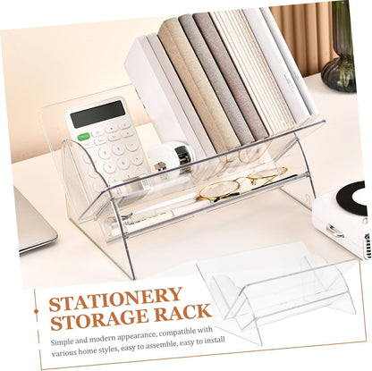 ARTIBETTER Compact Desktop Organizer Shelf Modern Transparent Bookshelf for Desk Storage Multi Functional Book Display Rack Easy Assembly Book Holder for Workspace Organization