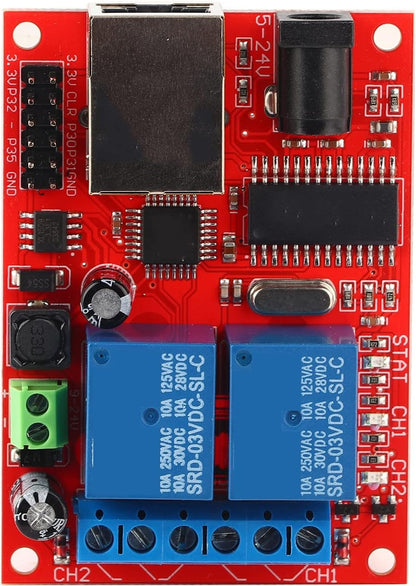 Controller Module LAN Ethernet 2 Way Relay Board Delay Switch DC5V-24V for Smart Home Automation