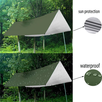 1Pcs 9.5ft*9.5ft Waterproof Tent Tarp Uv Protection with Pouch and Ultralight Hammock Tarps Waterproof Lightweight Camping Gear Haves for Outdoor Backpacking Survival Shelter (Army Green, 2.9m*2.9m)