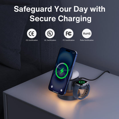 iVANKY for iPhone 16 Pro Max 4 in 1 Wireless Charging Station Cube with Night-Lamp for MagSafe Magnetic Charger, 22.5 W Travel Stand, 3 in 1 Fast Charge for Apple iWatch Ultra, Airpods（Midnight Blue）