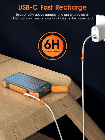 Solar Power Bank, 26800mah Portable Charger PD 20W & QC3.0 18W & Wireless 10W with 5 Outputs 2 Inputs Fast Charging Waterproof 6W LED Flashlight for iPhone 15/14/13, Galaxy, iPad, Tablets (26800mAh)