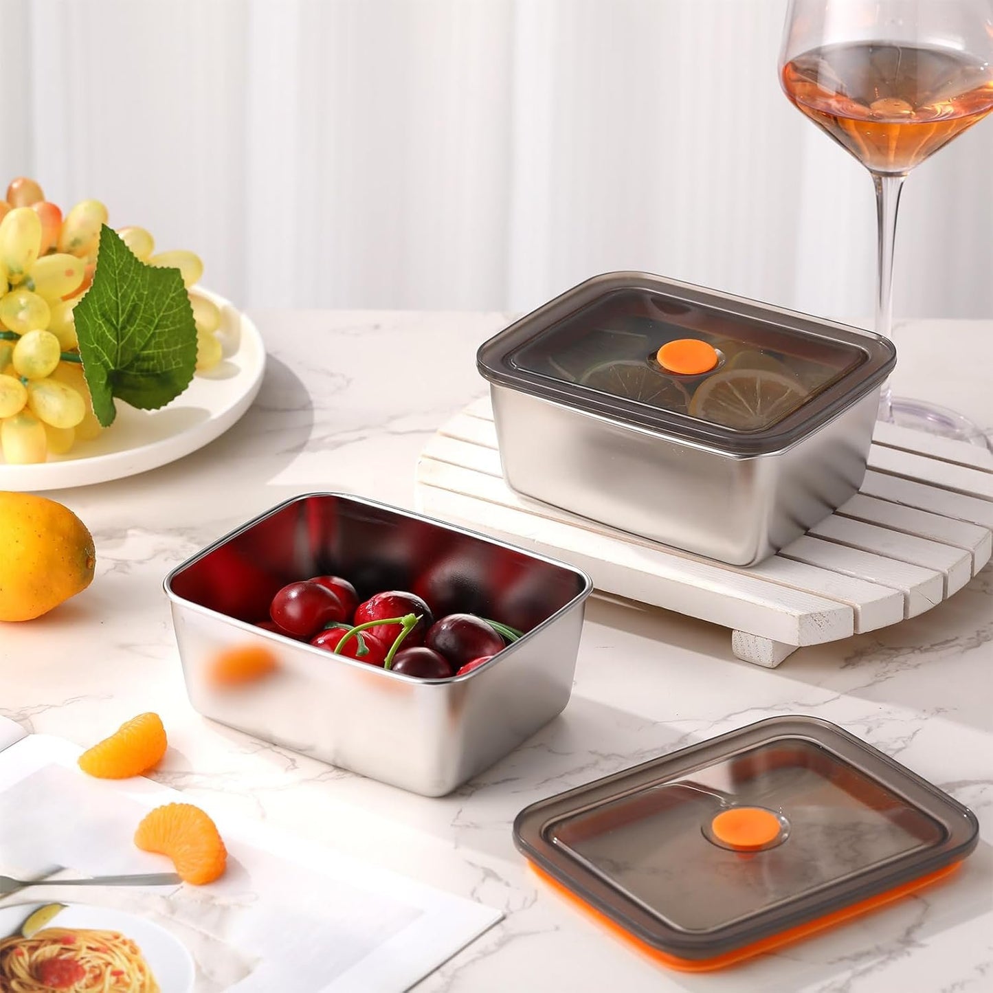 Layhit 10 Set Stainless Steel Food Containers with Lids Metal Marinating Snack Containers Box for Lunch, Leftovers, Dishwasher & Freezer Safe (18 oz)