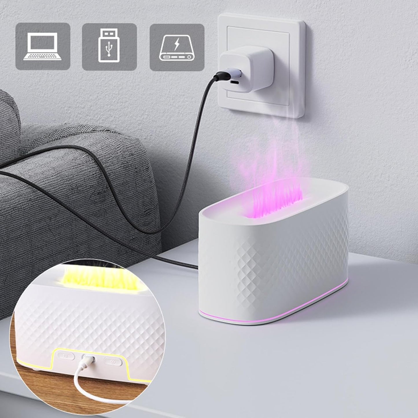 Flame Air Diffuser | Flame Humidifier with Auto Shut-off and USB Charging, 2 Spray Modes Aroma Fire Pit Diffuser Humidifier Flexible Humidity Control Diffuser for