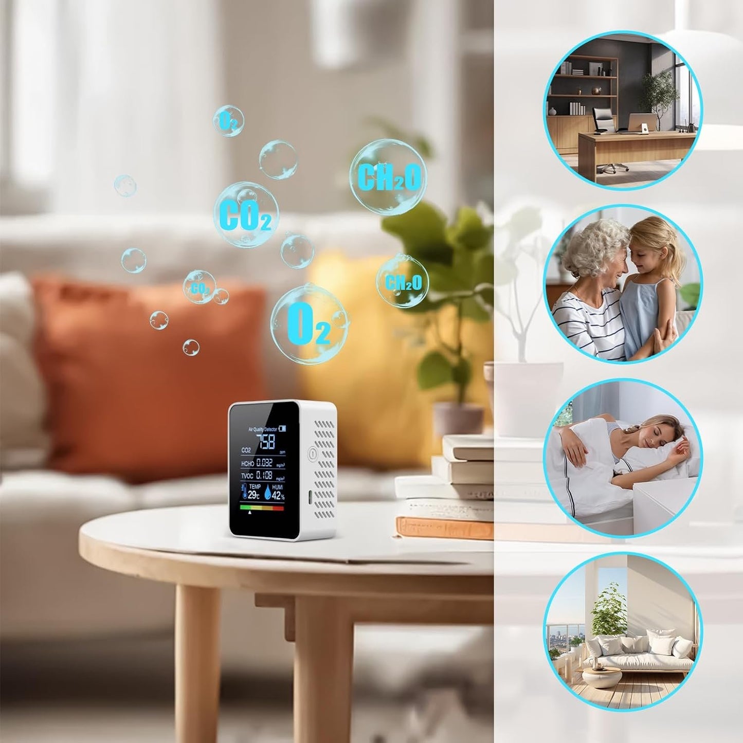 Air Quality Monitor, Portable Accurate Air Quality Measurement Device With Clear Display, CO₂ Detection For Home, Bedroom, Safety, Grow Tents, Indoor Testing, Health Monitoring