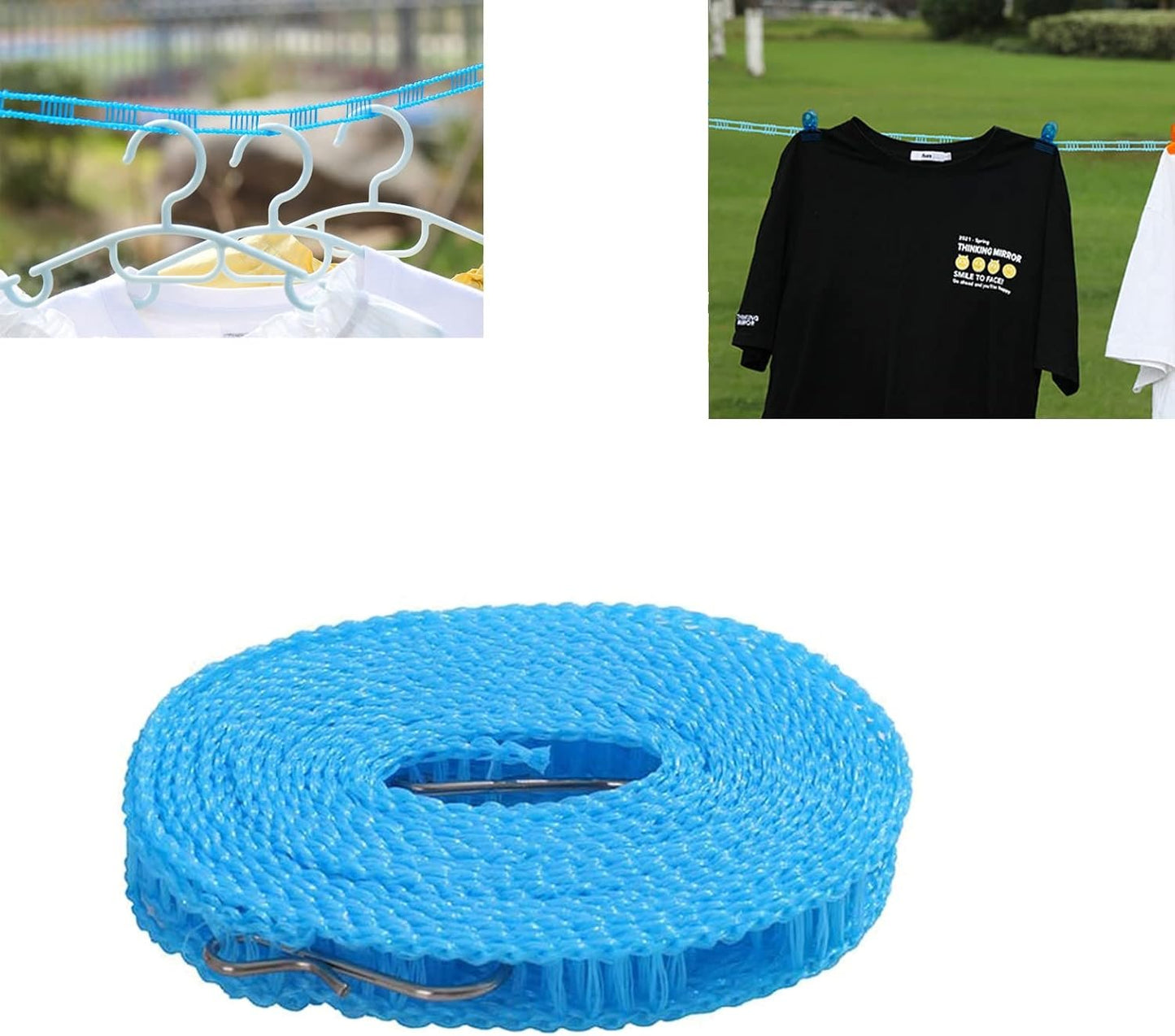 Aeixlum - (5M) Clothesline, Windproof Clothes Drying Rope, Portable Travel Clothesline, Adjustable for Indoor Outdoor Laundry Clothesline, Nylon Clothes Rope, Hanger for Camping Travel Home