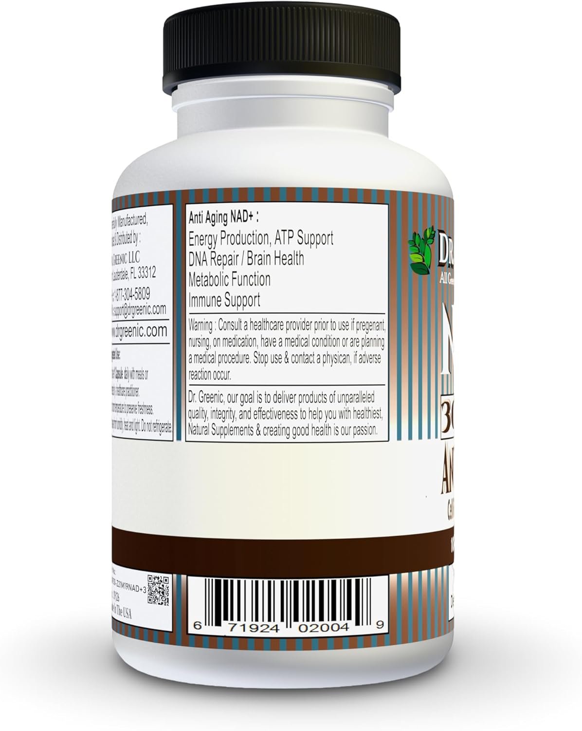 Dr. Greenic 99% Pure NAD+, 300mg - One Capsule Serving - 90 Caps NAD Supplement for Anti Aging, Cell Regenrate & Boost, with (Eurofins Scientific - COA Purity HPLC - 99.90%) NMN Alternative