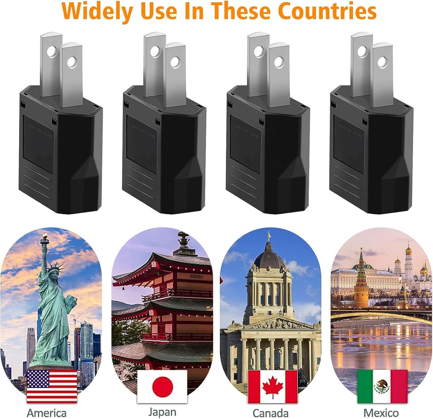 Clomnpe 4 Pieces Universal USA Italy Travel Adapter, Italian Plug to US Adapter, American Plug Adapter, USA Italy Adapter for Europe/USA/US/China/Japan/Canada/Mexico
