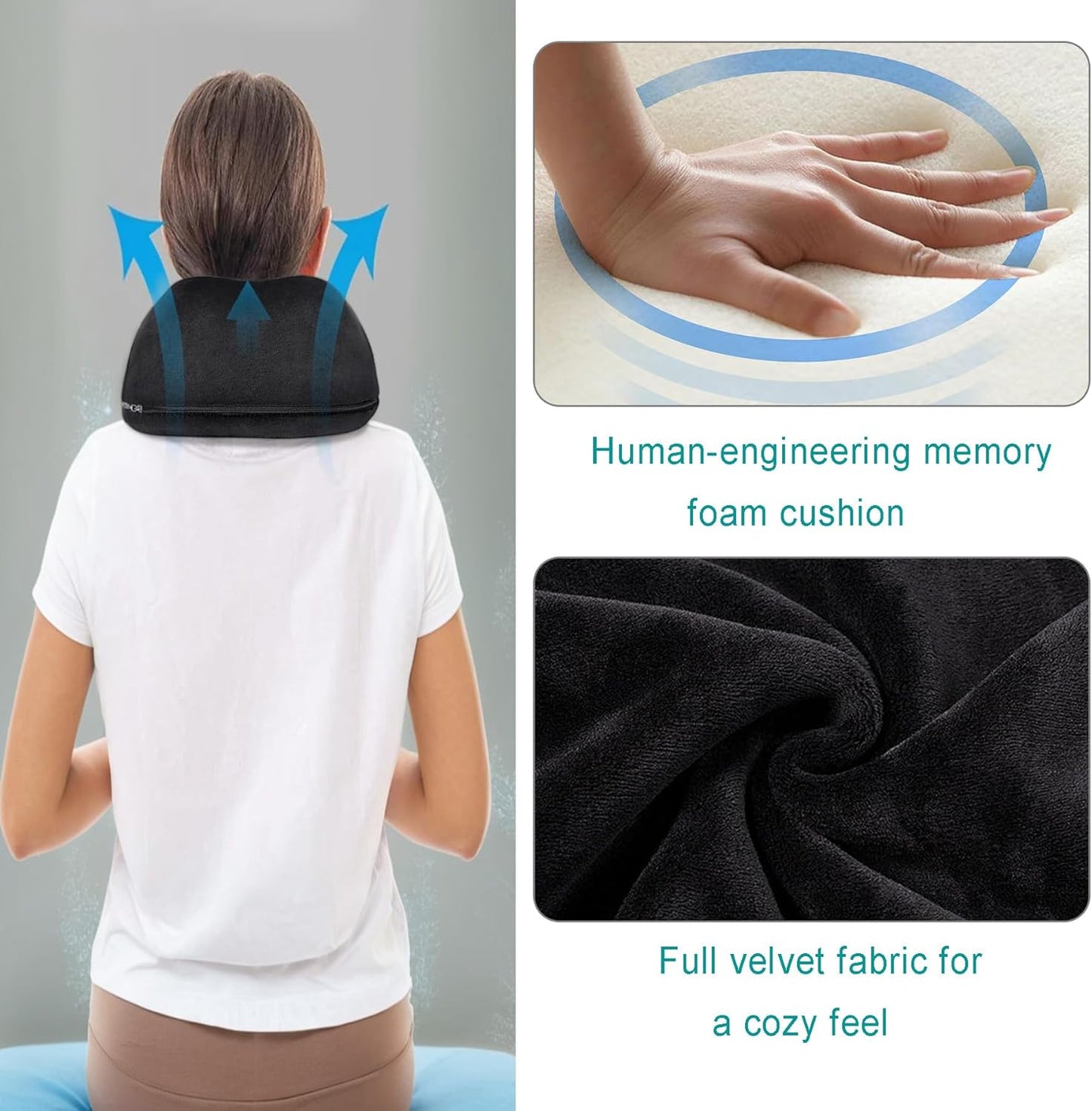 Travel Neck Pillow - Memory Foam Airplane Pillow, Soft Adjustable for Comfort on Planes, Cars, Home Recliners, Black