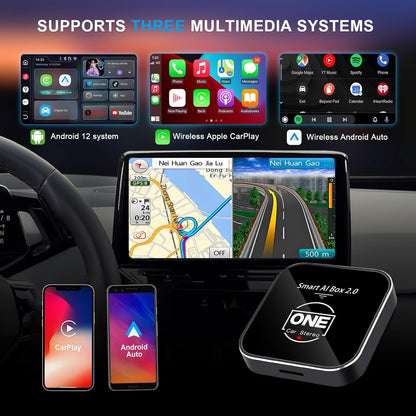 2025 Smart Ai Box 2.0 Wireless CarPlay Android Auto Adapter Dongle for Cars with OEM Wired CarPlay, Magic CarPlay Ai Box Streaming YouTube TikTok Netflix Video Apps, Support TF Card GPS Dual WiFi