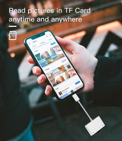 SD Card Reader for iPhone 14 13 Lightning to USB Micro TF Charger Cable Dongle OTG Adapter for Apple Camera Mouse Keyboard Memory Viewer Flash Drive Stick Cord Converter Photo Photography Accessories