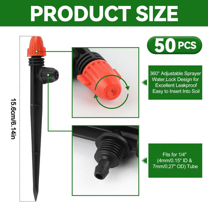 50 pezzi 1/4" Gocciolatori Irrigazione Goccia, Kalolary Anti Goccia Bloccato Parti Spruzzatore Irrigazione Goccia Tubi 4/7 mm Gocciolatori Nebulizzazione Micro Spray Regolabili con Blocco (Arancione)