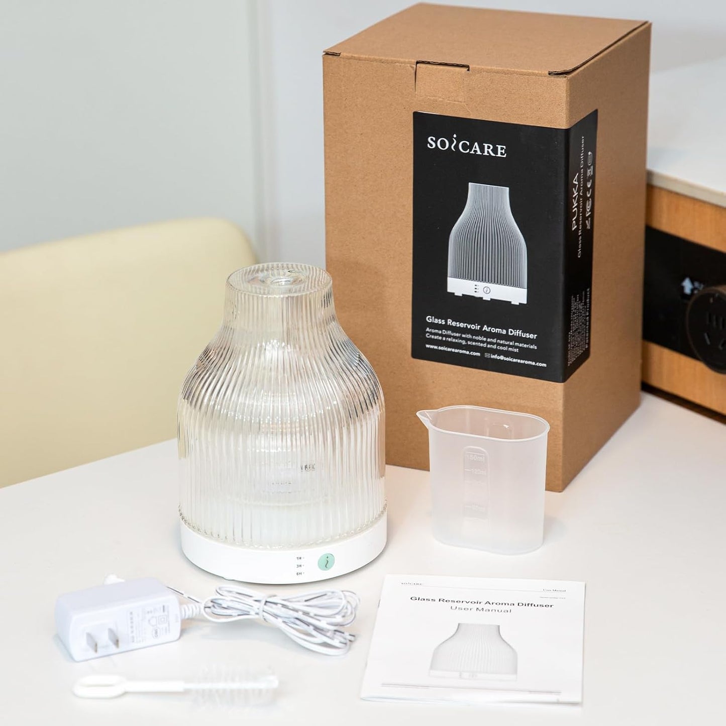 SOICARE Elegant Glass Reservoir Essential Oil Diffuser 200ML, One Button Control Glass Diffuser with Rainbow Colors for Home Office Bedroom Gift