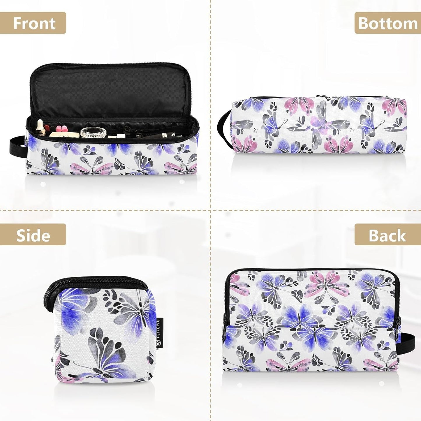 Borsa da viaggio per strumenti per capelli con tappetino resistente al calore, organizer per strumenti per capelli, accessori per la cura dei capelli, farfalle misteriose viola, elementi essenziali da