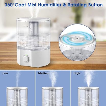 Air Humidifier for Whole House Room, 4L Ultrasonic Cool Mist Humidifier for Large Room, Adjustable 360° Knob, Auto Shut-Off, Aroma Diffuser, Essential Oil Function, Lower Noise, Humidify for Any Room.