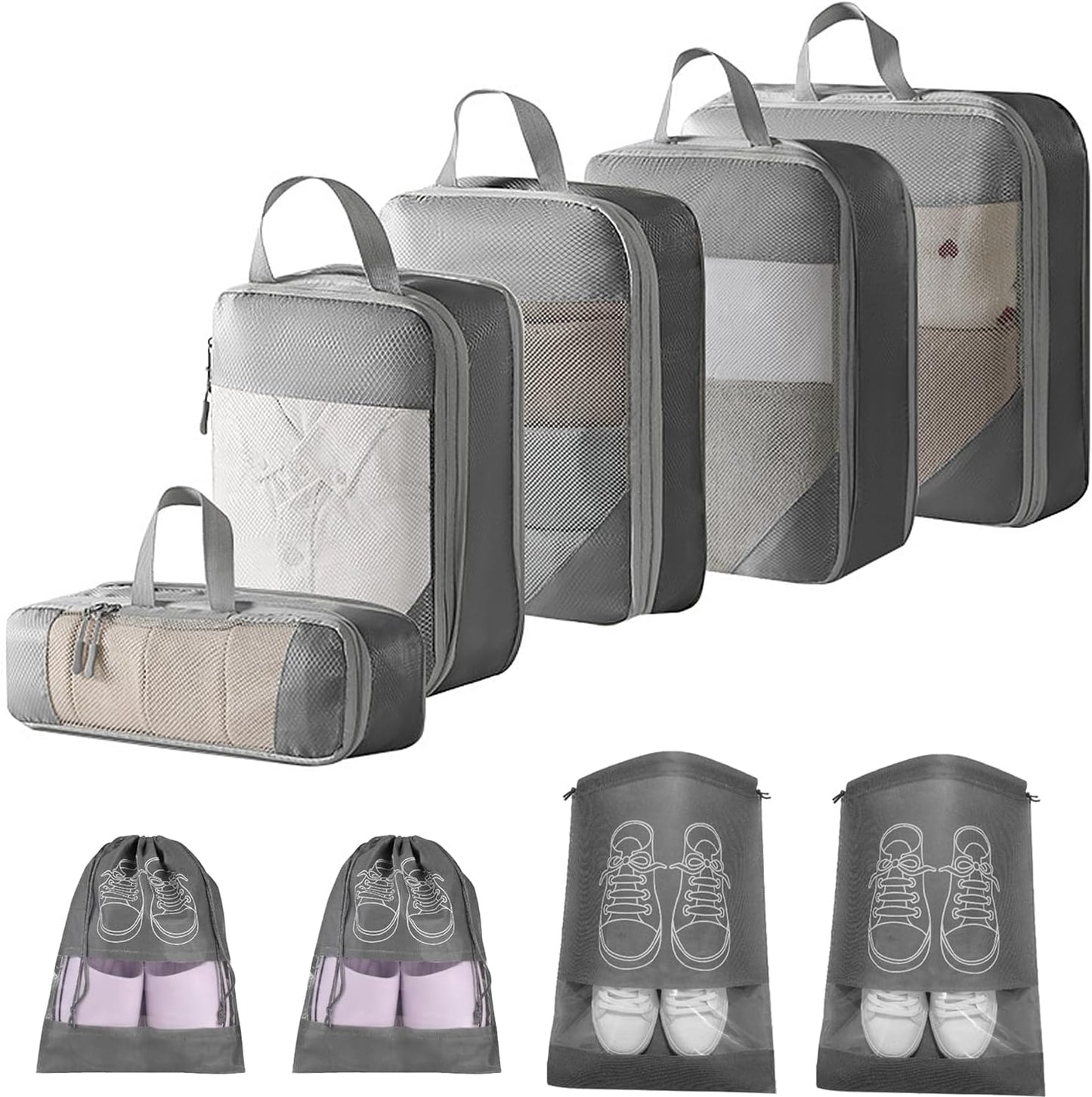 GIOD Compression Packing Cubes Set, 9 Pcs Travel Packing Organisers, Ultra -light Extended Waterproof Storage Bag, Suitcase Storage Bag, Clothes and Shoes Travel Bags, Travel Accessories (Grey)