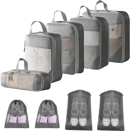 GIOD Compression Packing Cubes Set, 9 Pcs Travel Packing Organisers, Ultra -light Extended Waterproof Storage Bag, Suitcase Storage Bag, Clothes and Shoes Travel Bags, Travel Accessories (Grey)