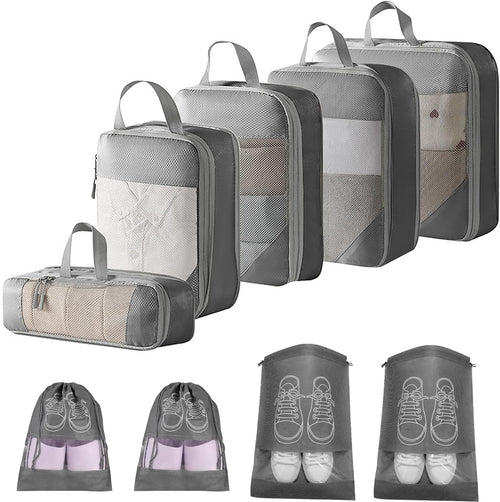 GIOD Compression Packing Cubes Set, 9 Pcs Travel Packing Organisers, Ultra -light Extended Waterproof Storage Bag, Suitcase Storage Bag, Clothes and Shoes Travel Bags, Travel Accessories (Grey)