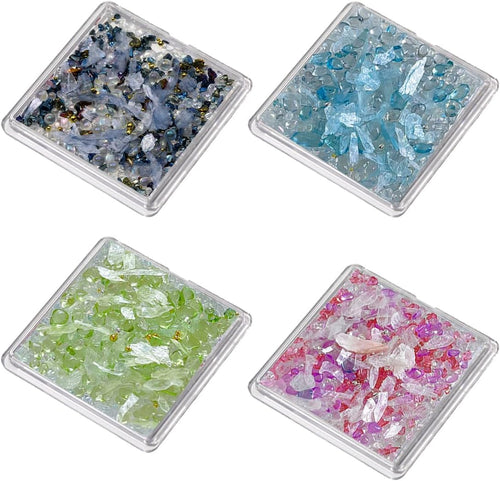 EIH 4 Pieces Nail Art Decorations, Crystal Rhinestones, Transparent Crystal, Crushed Shell Pieces, Natural Stone Decoration, 3D Nail Art, Nail Accessories, Glitter Make Up