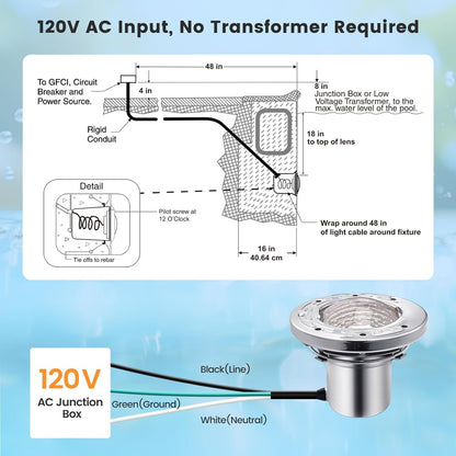 SURAIELEC 6 Inch Small LED Spa Light for Inground Pool, 120V AC 10W Underwater Pool Light, Cool White 6000K, Fits Pentair and Hayward Wet Niches, IP68 Waterproof, 50 FT Cord