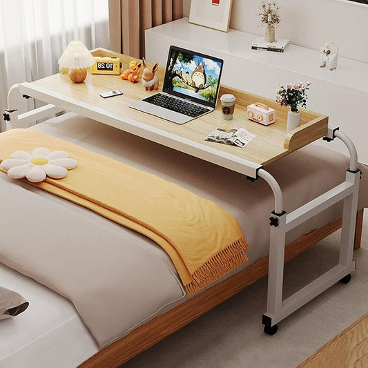 GXQFC Laptop Desk Adjustable Height 65 – 95 cm, Mobile Table 115 × 45 cm Nursing Table Cross Table Bed Sofa for Reading/Breakfast (Colour: Wood)