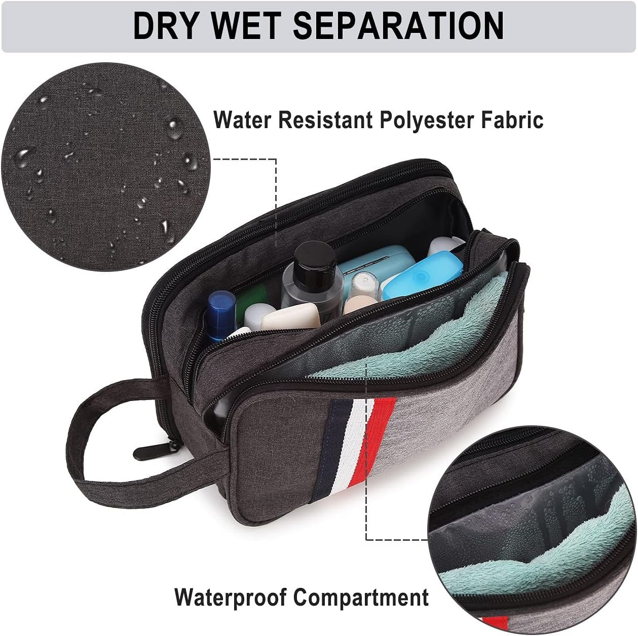 Mens Toiletry Bag,RAVUO Water Resistant Travel Toiletry Organizer Dopp Kit Shaving Bag for Toiletries Accessories (Black)