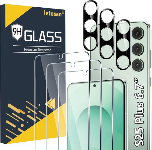 [3+3 Pack] for Samsung Galaxy S25 PLUS Screen Protector, 9H Tempered Glass, Ultrasonic Fingerprint Compatible, HD Clear Case Friendly for Samsung S25 PLUS Tempered Glass Screen Protector 5G