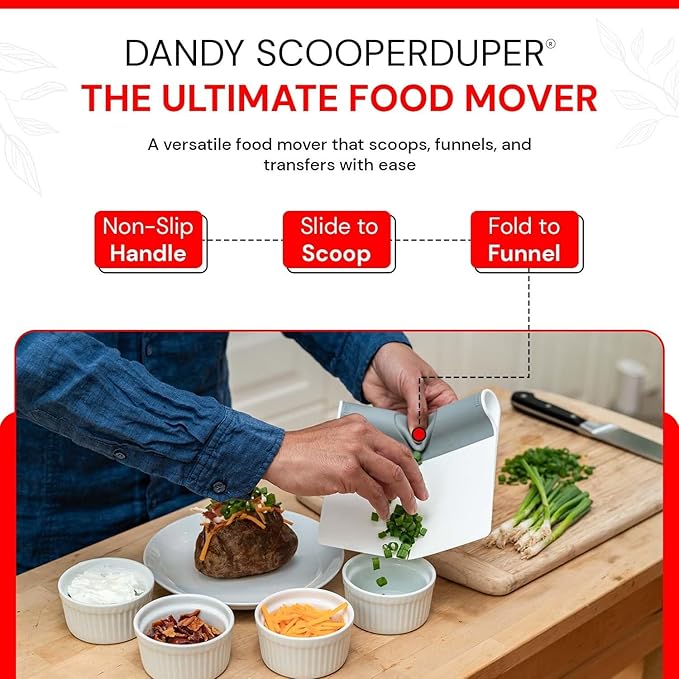 DANDY ScooperDuper - Multi-Purpose Folding Food Mover, Bench Scraper, Dough Scraper, Food Scraper Tool, User-Friendly Kitchen Gadget for Cutting Board and Chef’s Knife