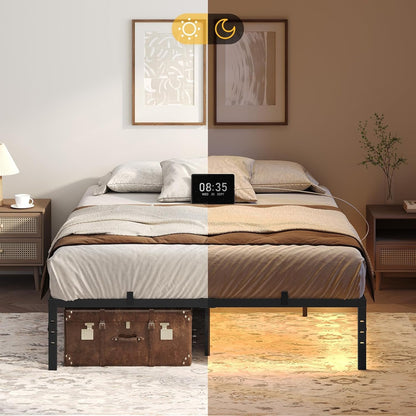 MAHANCRIS Bed Frame, Full Bed Frame with Charging Station and LED Lights, Heavy Duty Metal Slats, Bed Frame Platform Full Size No Box Spring Need, Easy Assembly for Full Beds, Black BFHB137E01