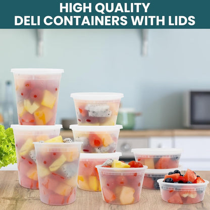 WGCC Deli Containers With Lids 48 Sets - Disposable Soup Container 8oz, 16oz, 32oz - Plastic Food Storage, Leakproof, BPA Free, Microwave/Freezer/Dishwasher Safe
