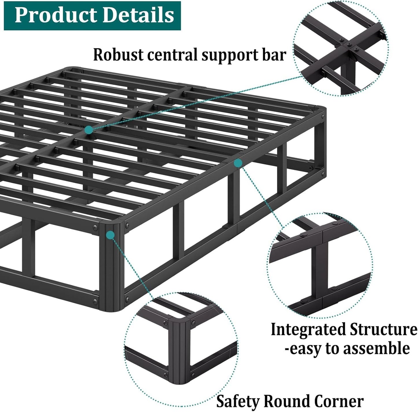 LAKKURI 5 Inch High King Size Bed Frame Low Profile, Metal Platform Bed Frame King No Box Spring Needed, Mattress Foundation, Easy Assembly, Heavy Duty, Noise Free