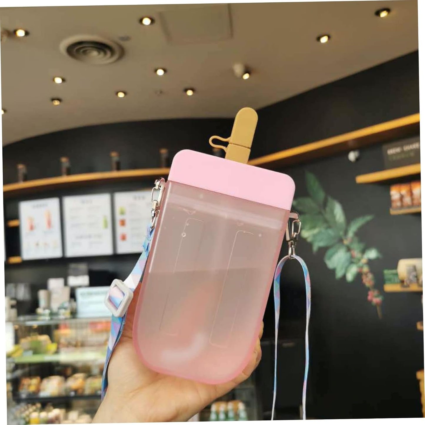 Water Bottles, Popsicle Water Bottle with Straw Cute Ice Cream Drink Bottle Leakproof Plastic juices Drinking Cup 300ml