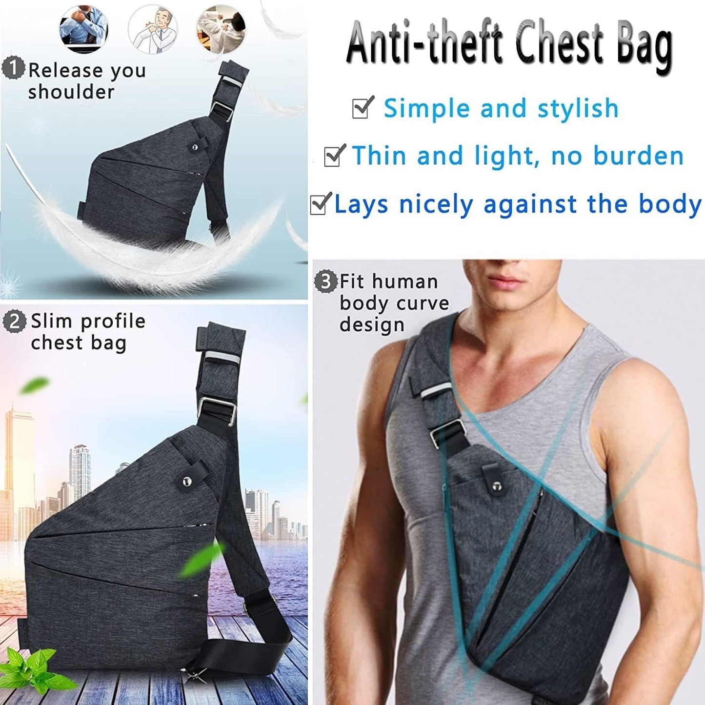 Valcen Personal Pocket Bag for Travel, Anti-Thief Crossbody Personal Pocket Bag for Men,Valcen Travel Bag,Side Crossbody Backpack for Outdoor ( Left Handed, Gray)