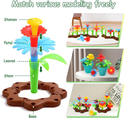 CUTE STONE Kids Gardening Tool Set, Garden Toys with Wheelbarrow, Watering Can, Shovel, Flower Garden Building Toy, Pretend Play Outdoor Indoor Toy, Spring Summer Toy Gifts for Boys Girls