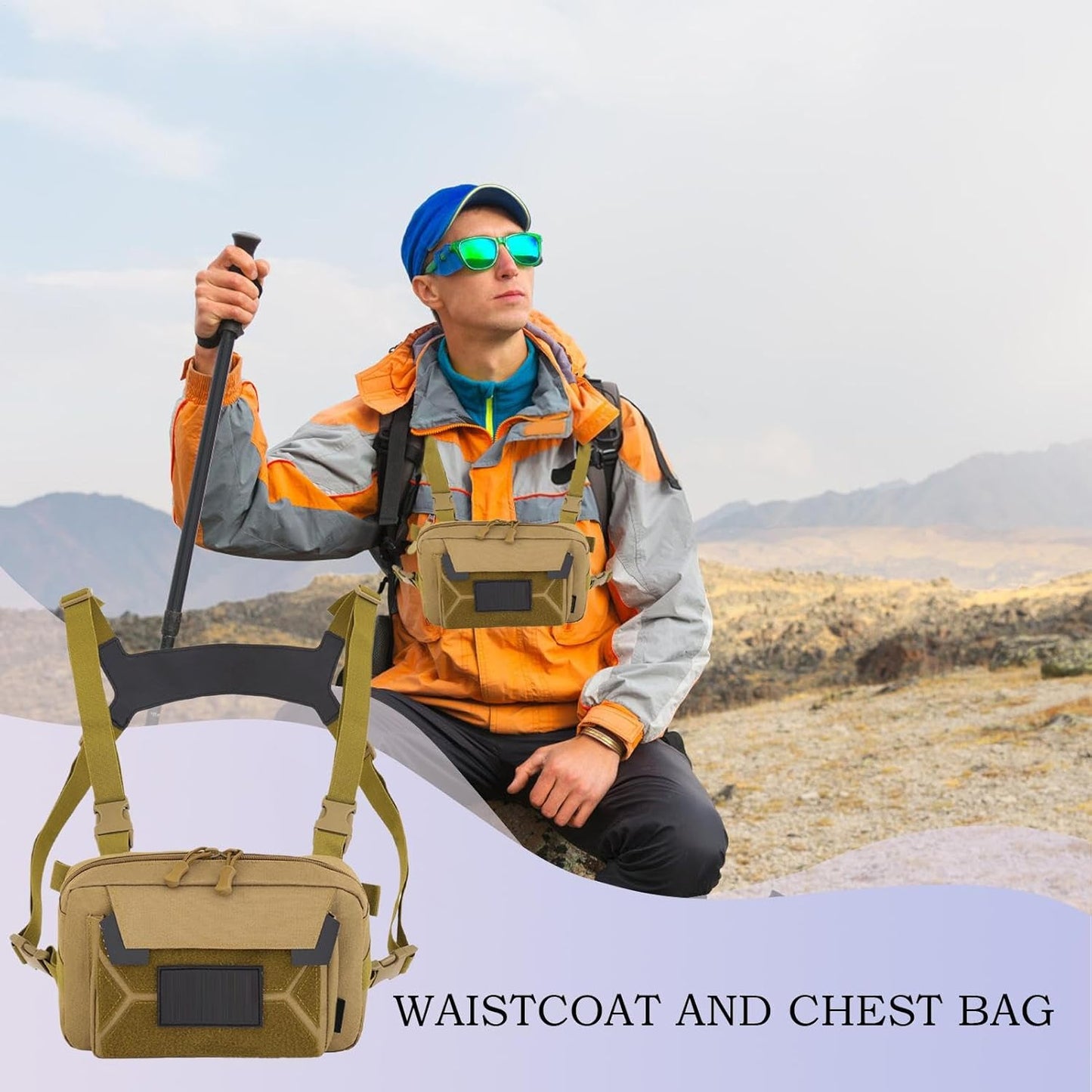 Running Chest Bag, Cycling Waistcoat Pack, Anti Theft Lightweight Gear, Secure Storage Vest, Black, Khaki, Ideal for Hiking, Biking, Fishing, Hunting, Outdoor Travel Adventures, Khaki, Please refer to