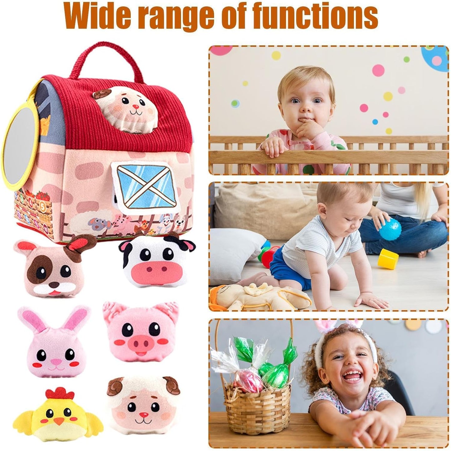 Générique Plush Barn Farm Animals, Stuffed Toy Pretend Play Set, Fun Learning Child Safe Hand Development with Mirror for Kids, Toddler, Boys, Girls, Preschool Children