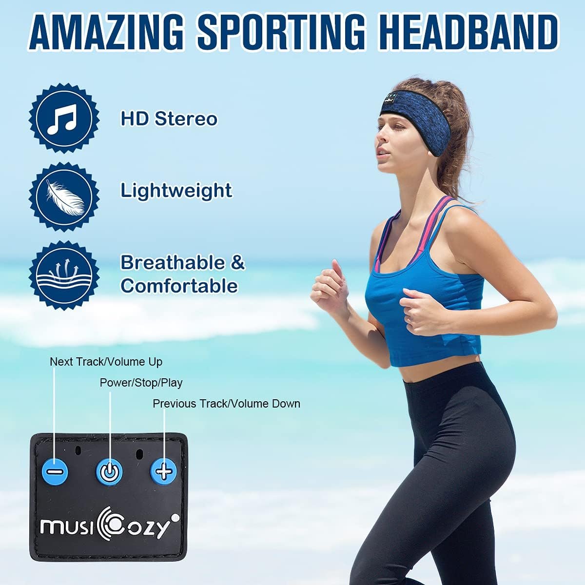 MUSICOZY Sleep Headphones Bluetooth Headband, Wireless Music Sleeping Headphones Sleep Mask Earbuds IPX6 Waterproof for Side Sleepers Workout Running Insomnia Travel Yoga Cool Tech Gadgets Unique Gift