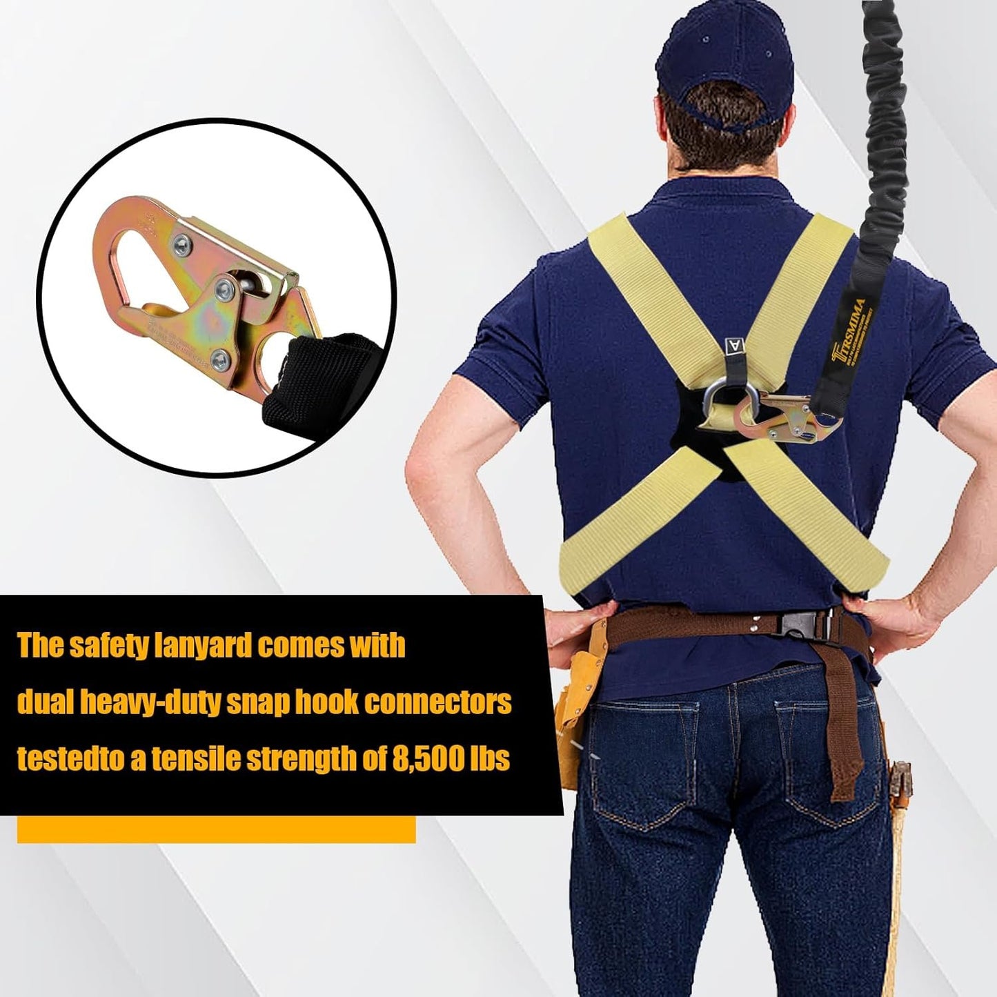 TRSMIMA Safety Harness Lanyard Retractable - Fall Protection Climbing Tree Strap 6 FT Single Leg Internal Shock Absorbing with Dual Snap Hook