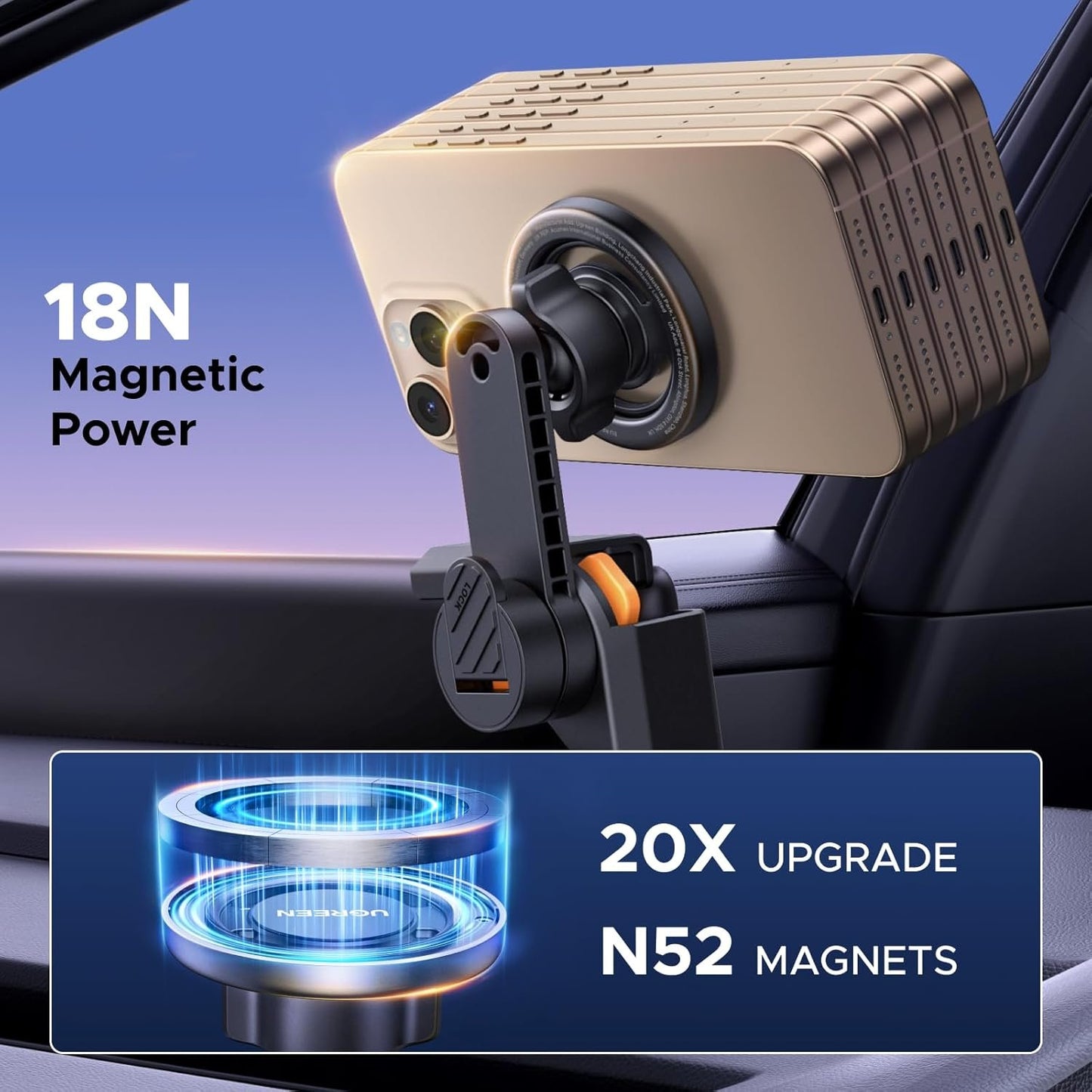 UGREEN Phone Holder for Tesla Model 3 Y Magsafe Car Mount Magnetic Phone Holder Strongest Magnet Power Compatible with iPhone 16 15 14 13 Plus Pro Max Series