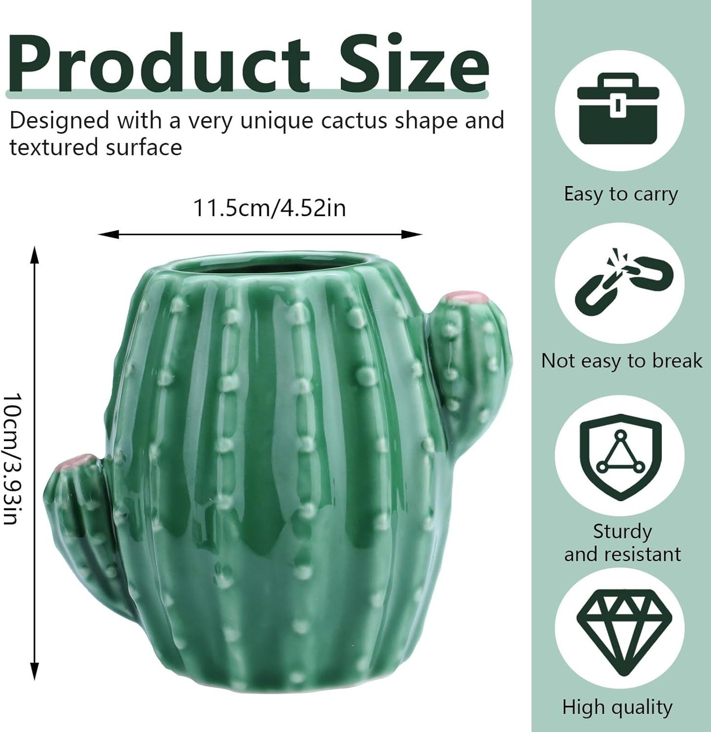 Cactus Ceramic Pen Holder Cute Pen Cup, Pencil Cups for Desk Pencil Holder, Pencil Caddy for Desk Accessories Office Decor, Cactus Makeup Brush Organizer (Green)