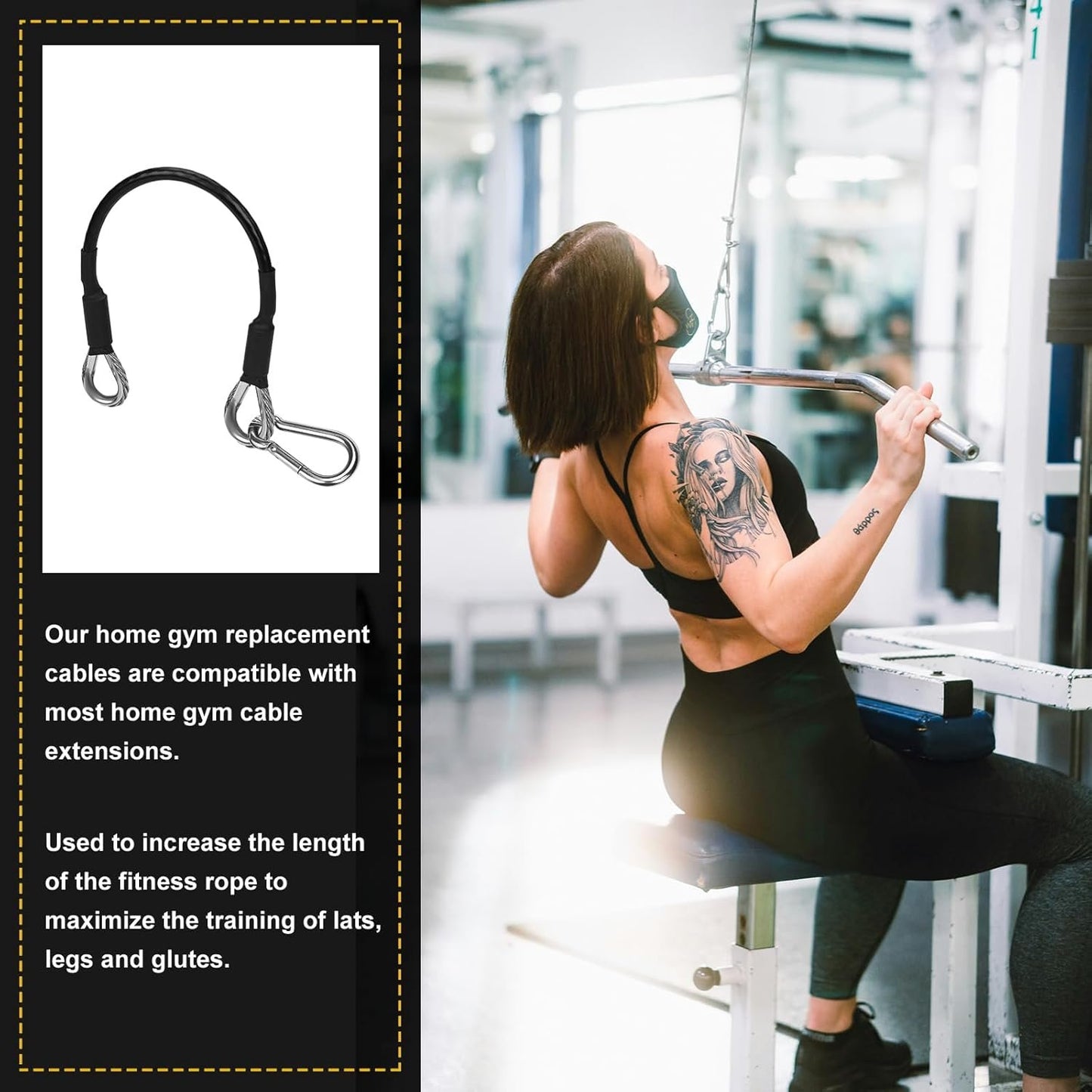 2pcs 10" Gym Extension Cable, Fitness Extension Rope Compatible with Bowflex, Home Gym Machine Accessories Replacement with Carabiner, for Leg Extension, LAT/Tricep Pull Down (1 Pair)
