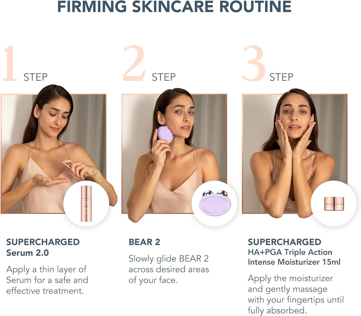 FOREO Total Facelift Bundle - BEAR 2 Advanced Microcurrent Facial Device + SUPERCHARGED SERUM 2.0 30 ml + SUPERCHARGED HA+PGA Triple Action Intense Moisturizer 15 ml - Anti Aging - Skin Care Tools