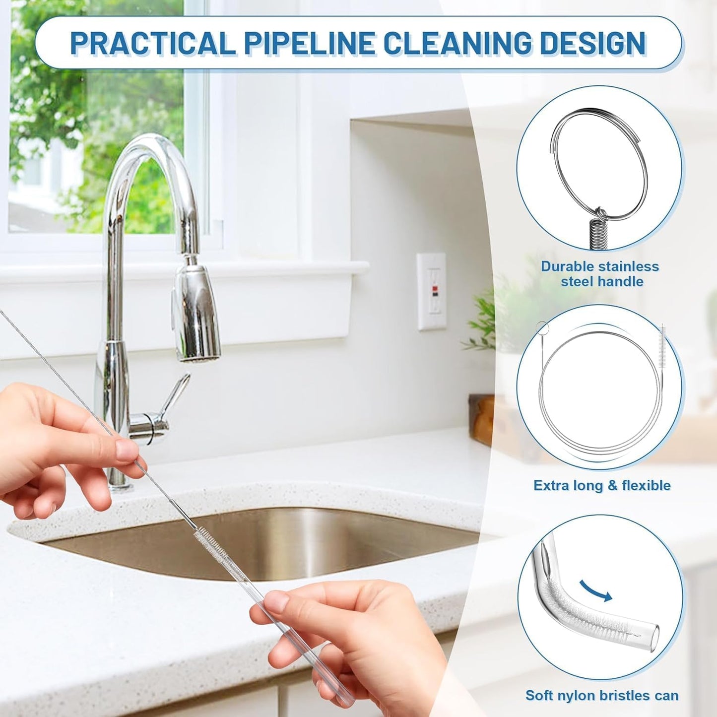 Professional Drain Cleaning Kit - Heavy Duty Pipe Snake, Auger, and Plunger Set for Clogged Sink, Shower, Bathtub, and Toilet - Essential Plumbing Tools for Homeowners (10, Multicolor)