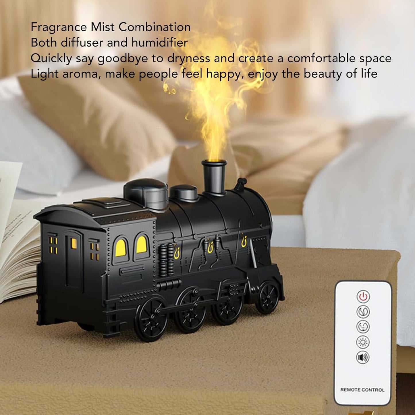 Aromatherapy Diffuser with Colorful Night Light for Bedroom, Essential Oil Diffuser for Home, Train Cool Mist Humidifier, Air Humidifier Diffuser Train Diffuser with Remote Control