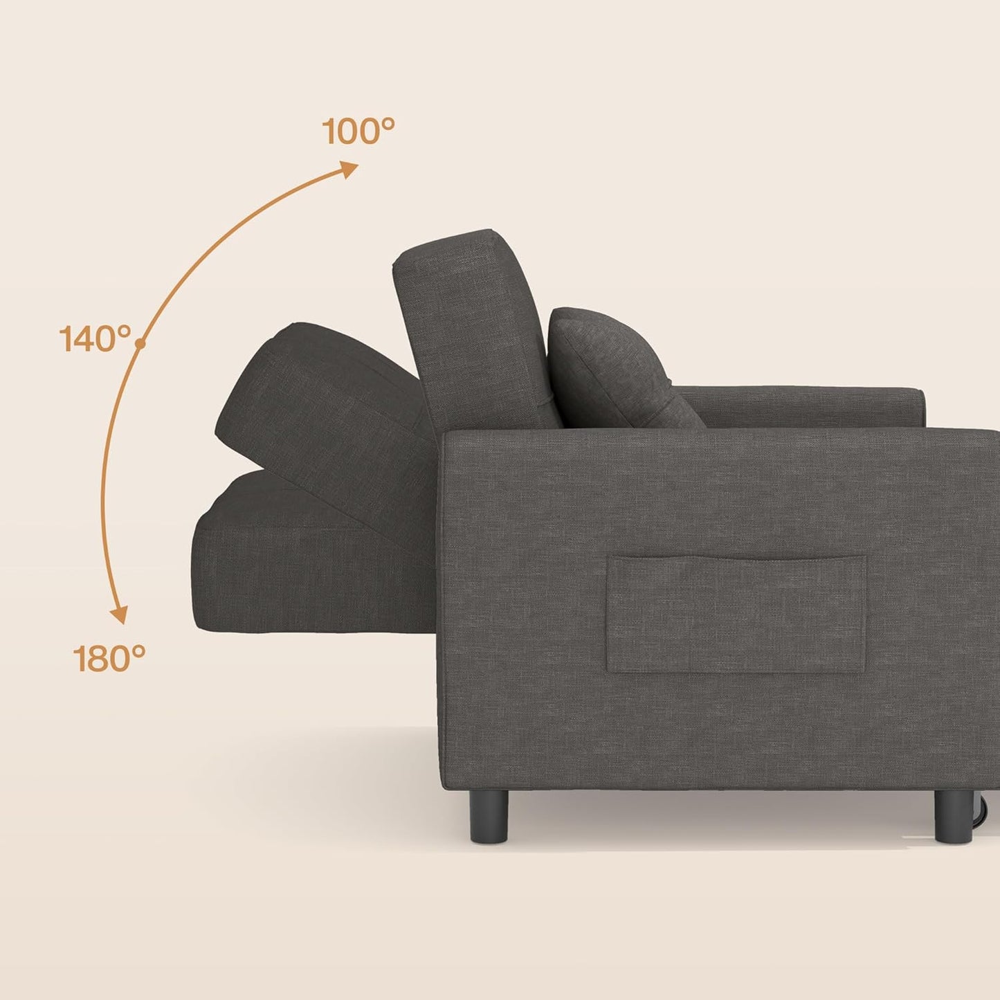 Bealife Relaxing Chair, Armchair Bed with Adjustable Backrest, Single Chair, Recliner Armchair for Living Room, Bedroom, Balcony and Office (Dark Grey)