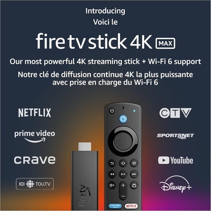 Amazon Fire TV Stick 4K Max streaming device, Wi-Fi 6, Alexa Voice Remote (includes TV controls)