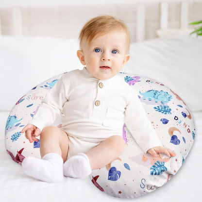 DILIMI Nursing Pillow Cover Stretchy Removable Case for Breastfeeding Pillows, Ultra Soft Comfortable Slipcover for Baby Girl and Boy, Watercolor Dinosaur and Leaves(Pillow Not Included)