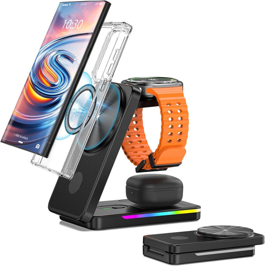 3 in 1 Magnetic Wireless Charger for Samsung, Foldable Wireless Charging Station for Samsung Galaxy S24 Ultra/S24/S23 Ultra/S22, Watch Charger for Galaxy Watch Ultra/7/6/5/4/Buds (for Travel)