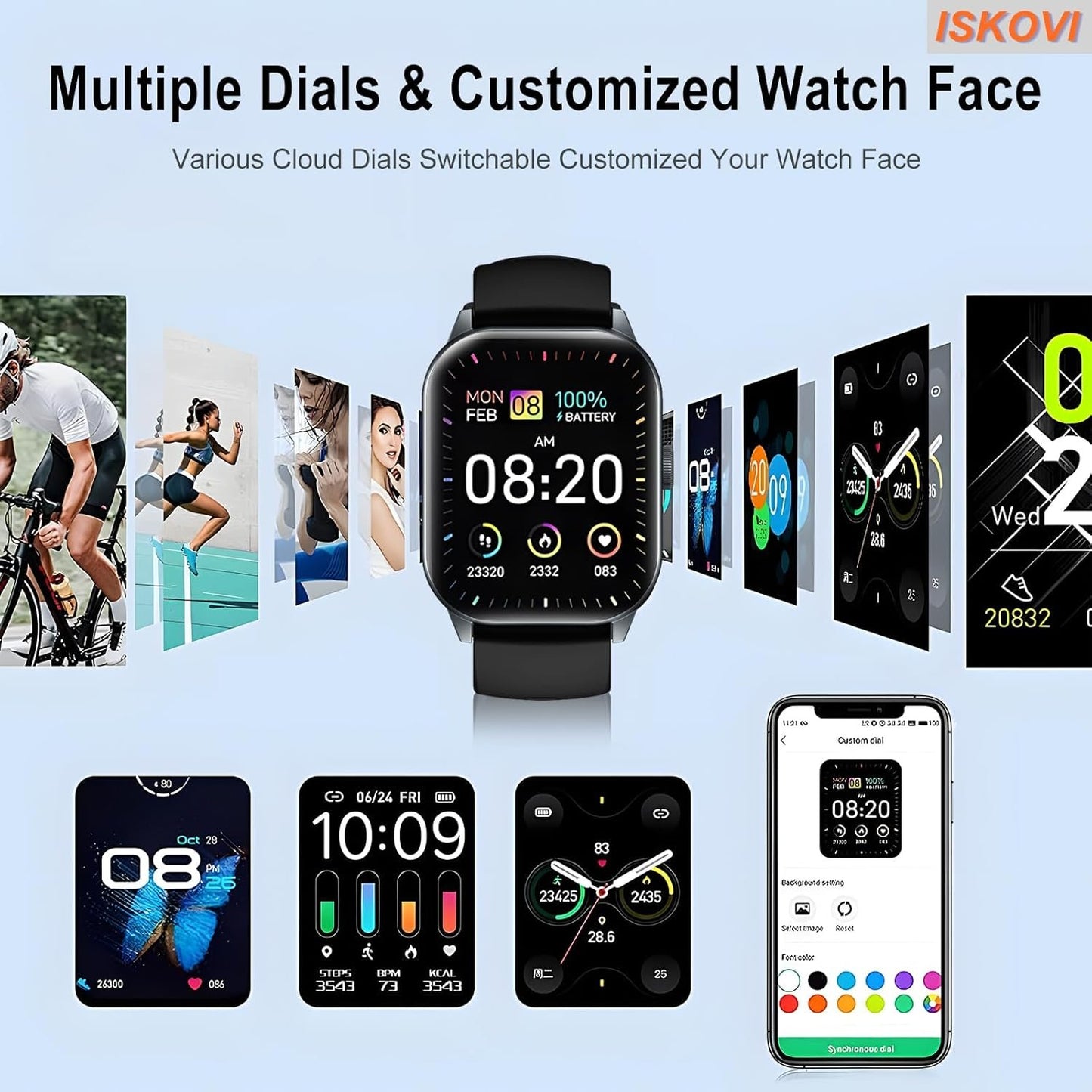 ISKOVI Smart Watch for Men Women Answer/Make Calls,Smartwatch with Heart Rate Sleep Counter Fitness Tracker, 100+ Sport Modes IP68 Waterproof Step Counter Smartwatch for iOS Android,Black